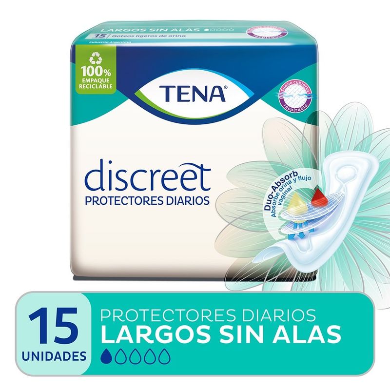 PROTECTORES-TENA-DISCREET-LARGO-SIN-ALAS-x-15UN