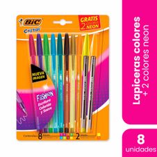 Boligrafo Bic Cristal Fashion x 8un + 2 Color Neon